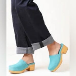 Charlotte Stone Martino Clog in Turquoise Nubuck Suede